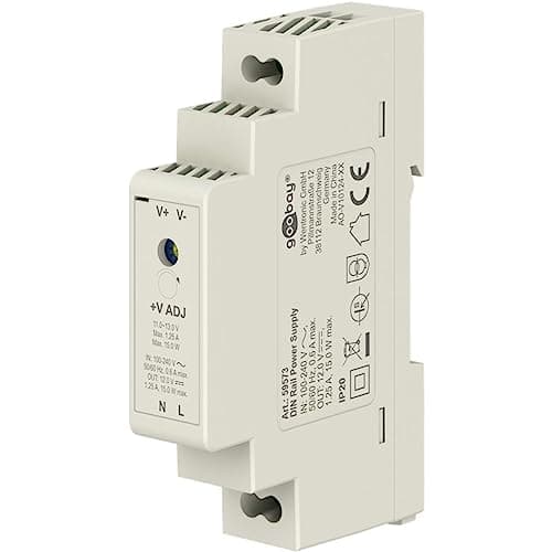 Image of goobay 59573 DIN rail power supply 12V transformer ideal for operating monitoring and access systems/bell transformer 12V / door intercom/doorbell system/DIN rail 1.25A and 15W