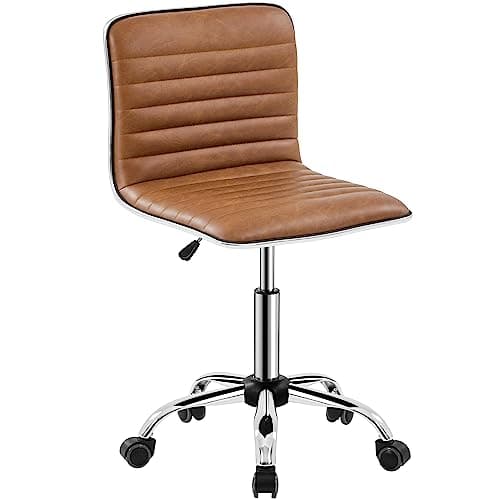 Image of Yaheetech Armless PU Leather Office Desk Chair Low Back Computer Adjustable Swivel Task Chair with Wheels for Home Office and Study, Retro Brown