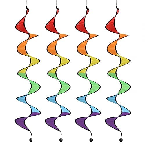 Image of 4pcs Rainbow Wind Spinner, 43" Rainbow Curlie Spinner Hanging Rainbows Wind Twister for Yard Tent Garden Outdoor Lawn Decoration