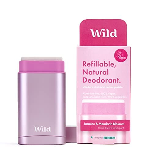 Image of Wild - Natural Refillable Deodorant - Vegan & Eco-Friendly - Aluminium Free - Long Lasting Protection - Natural Ingredients - Starter Kit - Pink Case, Jasmine & Mandarin Blossom Refill - 40g