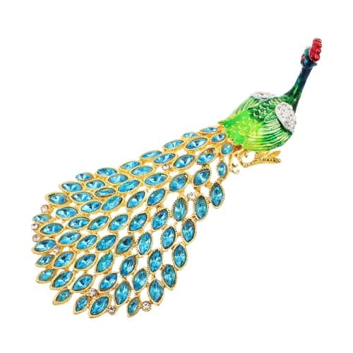Image of SUPVOX Peacock Trinket Box Enameled with Crystal Rhinestones, Small Hinged Jewelry Organizer for Earrings and Rings, Green Keepsake for Women’S Home Decor