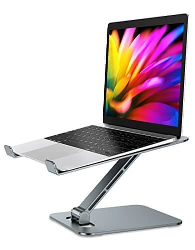 Image of Babacom Laptop Stand, Ergonomic Foldable Computer Stand with Adjustable Height, Ventilated Aluminium Alloy Laptop Riser Desktop Book Stands Compatible with MacBook Air, Pro, All 10-16" Laptops (Grey)