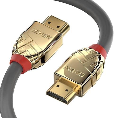 Image of Lindy 10m Standard HDMI Cable, Gold Line, Premium Design with Ethernet, 4K 30Hz HDMI 2.0 10.2G 3D 1080p 120Hz 144Hz HDR ARC CEC ATC Tested TV OLED Monitor Xbox PS4 PS5 Blu-ray Soundbar, Grey