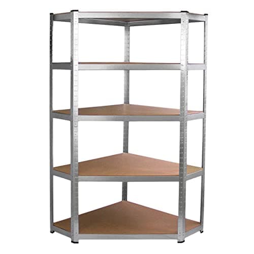 Image of Corner Racking Garage Galvanised Shelving / 900mm x 300mm x 1800mm Racks Storage Unit / 5 Shelves MDF & Galvanised Steel