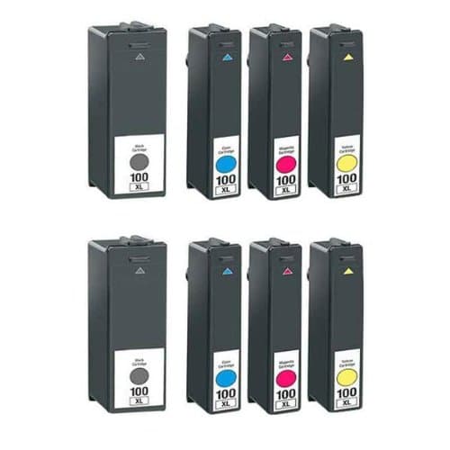 Image of 8pk 100xl Combo Pack Ink Cartridge - Compatible with Lexmark Cyan/Magenta/Yellow/Black 100XL Printer Ink Cartridge for LEXMARK S305 S405 S505 S605 S815 S816 / Pro205 Pro2705 Pro805
