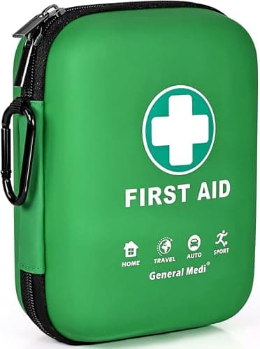 Image of General Medi First Aid Kit - 170 Pieces Hard Case and Lightweight - Includes Instant Cold Pack,Emergency Blanket for Travel, Home, Office, Vehicle, Camping, Workplace & Outdoor (Green)