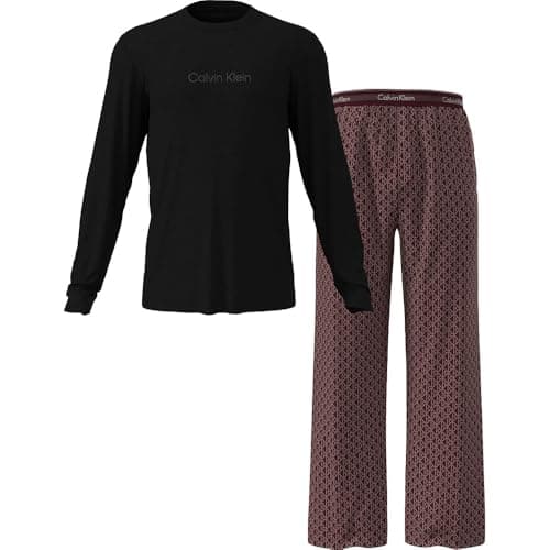 Image of Calvin Klein Men’s Long Sleeve T-Shirt and Bottoms Pyjama Set, Multicolor (Black Top W/Bijou Modern Bijou Mo), S