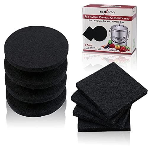 Image of RED FACTOR Extra Thick Activated Carbon Charcoal Replacement Filters for Odourless Kitchen Compost Bins - Pack of 8 (4 Round, 4 Square)