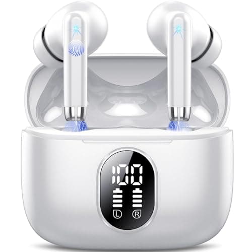 Image of QXQ 2026 New Wireless Earbuds, Bluetooth 5.4 Headphones HiFi Stereo with 4 ENC Mic, 40H Mini Ear Buds In-Ear Noise Cancelling Earbuds with LED Screen, Light Bluetooth Earphones for Android iOS, White
