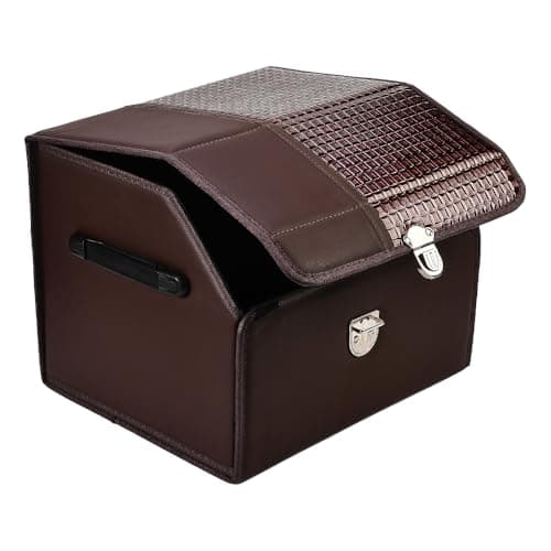 Image of JSCARLIFE Foldable Car Trunk Organizer, Truck Boot Tidy Storage Box - Leather Car Boot Storage Organiser for SUV/Truck/Auto (Brown)