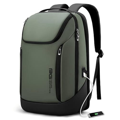 Image of BANGE Business Smart Backpack Waterproof fit 15.6 Inch Laptop Backpack with USB Charging Port,Travel Durable Backpack (Green(three Pocket)