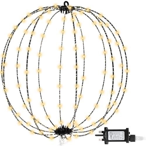 Image of Hanging Christmas Lights Ball Decorations Outdoor 50cm 320 LEDs Warm White Plug in Lights 3D Xmas Sphere Foldable 8 Modes Timer – Indoor/Outdoor for Door Patio Room Decorations