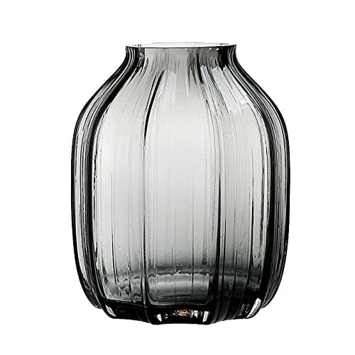 Image of JAKY-Global Black Grey Glass Vase for Flowers, Dark Grey Bud Tall Glass Vases, H-21cm Simple Striped Design for Home Floor Decor, Farmhouse Decor, Centerpiece Coffee Table Decorations