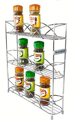 Image of Buckingham 3 Tier Free Standing Spice & Herb Rack Jar Holder Organiser Storage Metal Chrome Compact and Durable Ideal for Kitchen Countertops 33 cm by Buckingham