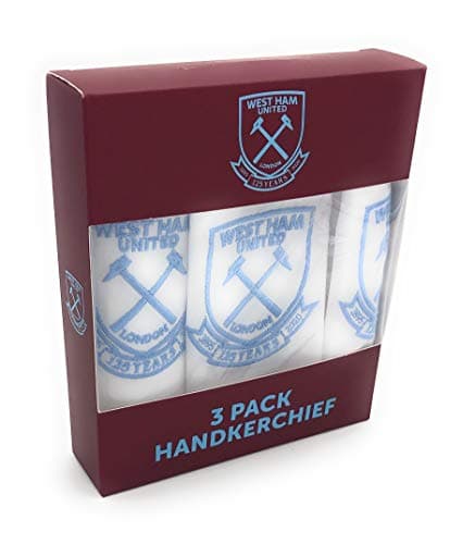 Image of Official West Ham United 100% Cotton 3 Pack Handkerchiefs with Embroidered Crest for Fans. 125 Anniversary Edition