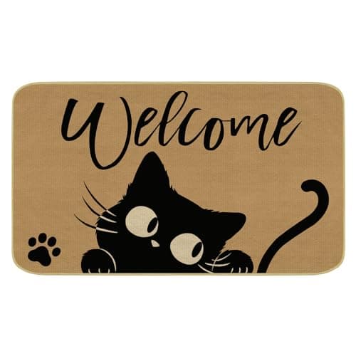 Image of comfoyar Cute Black Cat Door Mat, Meow Welcome Decorative Floor Mat with Non Slip Rubber Backing, Dirt Trapper Easy Cleaning Doormat for Indoor Entry Patio Garden House Accessories 43 x 75cm