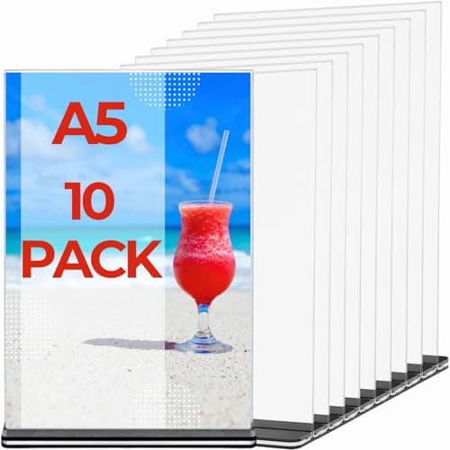 Image of 10 Pack A5 Clear Acrylic Sign Holder Double Sided Acrylic Display Stand Perspex Menu Sign Poster Picture Photo Card Document Leaflet Wedding Table Number Holders Menu Holder Acrylic Stands For Display