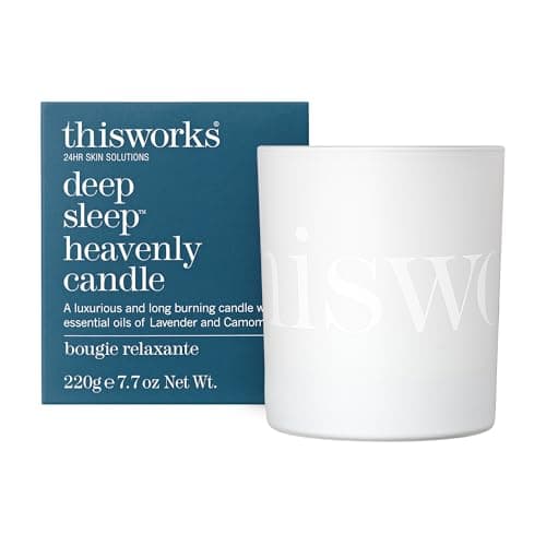 Image of This Works Deep Sleep Heavenly Candle, 220 g - Luxury Candle Enriched with Essential Oils of Lavender, Camomile and Vetivert - Hand Poured Scented Candle with a 40hr Burn Time for a Calming Experience