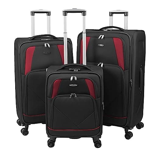 Image of ARIANA® Lightweight 4 Wheel Spinner Soft Shell Suitcase Luggage Carry On Cabin Travel Bag RT905 (Black, Set of 3pcs (20"+26"+29"))