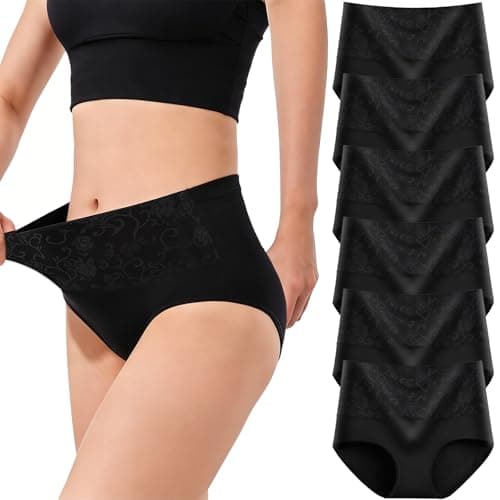 Image of marysgift Ladies Briefs High Waisted Knickers for Women Cotton Underwear Women Multipack of 6 Womens Pants 6 Pcs Plus Size 3XL Black UK 16 18