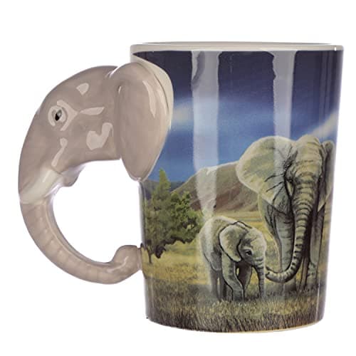 Image of Puckator Elephant Savannah Decal Ceramic Shaped Handle Tea Coffee Mug - Funny Home Accessories - Cute Gifts for Girlfriend - Large Mugs for Men Women Hot Drinks - Cups Presents - Secret Santa Gift
