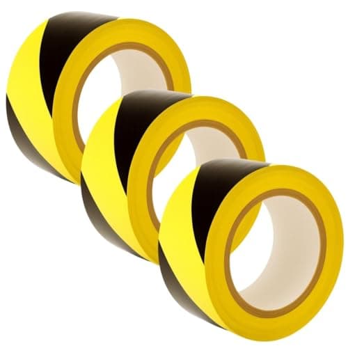 Image of GTSE Hazard Tape Black and Yellow, 50mm (2") x 33m, Strong Adhesive Warning/Caution Tape, Floor Marking Tape, 3 Rolls