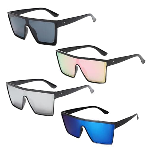 Image of VEGCOO 4 Pairs Oversized Sunglasses, Vintage Festival Sunglasses Flat Top Unisex UV400 Protection Square Sunglass for Outdoor Activities Party