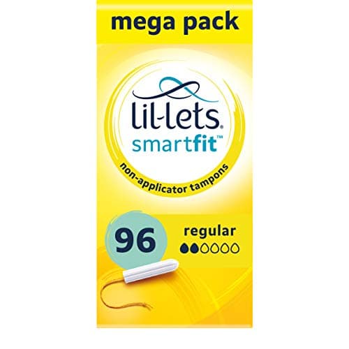 Image of Lil-Lets Non-Applicator Regular Tampons X 96, (6 Packs of 16 Tampons), For Light to Medium Flow, 2 Droplets, Plant-Based, SmartFit Non-App Tampon