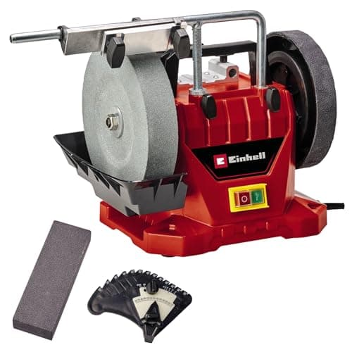 Image of Einhell Wet Bench Grinder, 200 x 40mm High Speed Wet-Stone Grinding Wheel and 180 x 30mm Leather Honing Wheel, Electric Wet Grinder for Grinding, Polishing and Sharpening TC-WG 200