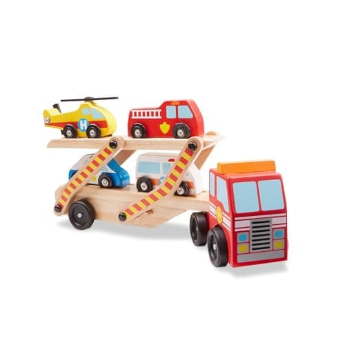 Image of Melissa & Doug Wooden Emergency Vehicle Carrier, Magnetic Wooden Cars & Truck Toy | 3 Year Old Gifts | For 3+ Year Old Boys & Girls 3 4 5 7