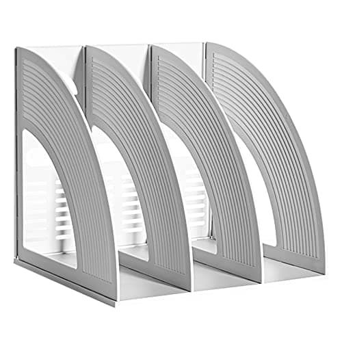 Image of Elezeal A4 File Holder Magazine File Folder Desk Organizer, Compartments Bookshelf Document Divider Paper Box Bookends for Office Home Organization and Storage Racks (Grey, 3 Compartments)