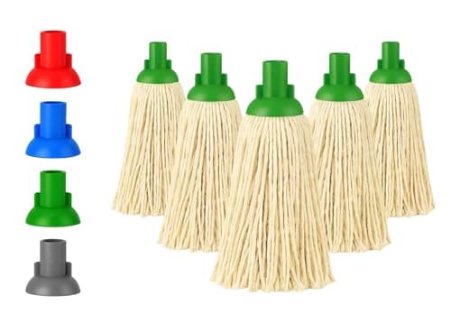 Image of BH | 16 Py Plastic Push Socket Mop Head | 5 Pcs | Green | Wet or Dry Floor Cleaning | Disposable | Replacement | Cotton Thick Absorbent Yarn | Everyday Home, Office, Commercial Use - by BEST HOUSE