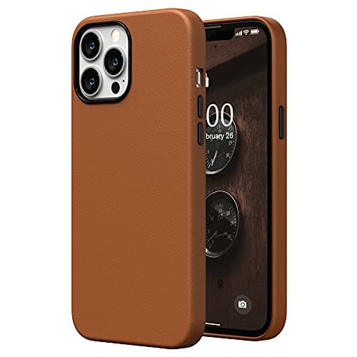 Image of SURPHY Faux Leather Case Compatible with iPhone 13 Pro Max Case 6.7 inch, Premium PU Leather Case Cover (with Metallic Buttons & Microfiber Lining) for iPhone 13 Pro Max, Brown