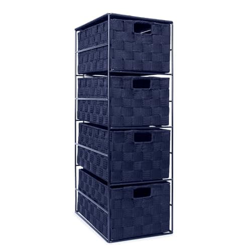 Image of EHC Woven 4 Drawer Storage Unit Cabinet For Bathroom, Bedroom - Navy Blue