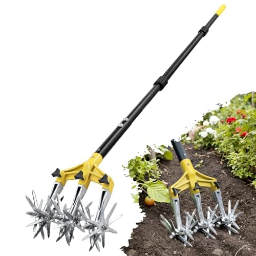 Image of Colwelt Rotary Cultivator Garden Tool 61’’, Hand Tiller Garden Tool with Detachable Aluminum Tines, Cultivators for Gardening Soil or Reseeding Grass, Manual Cultivators & Tillers for Flowers Beds