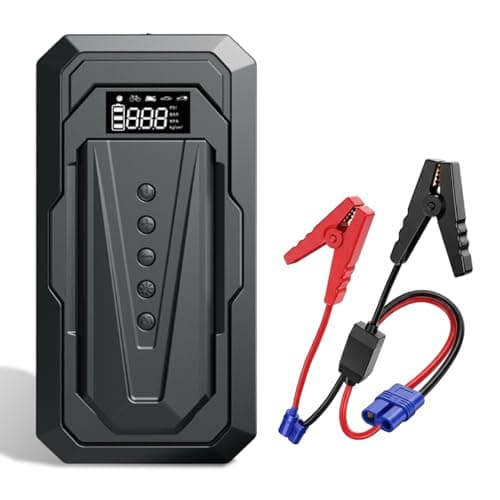 Image of Portable Rechargeable Air Pump for Car Tyres with Jump Starter, 6000mAh Cordless Tyre Inflator, Digital Tire Pump with LED Light & Power Bank, Type-C Fast Charging for Car, Bike & Motorcycle
