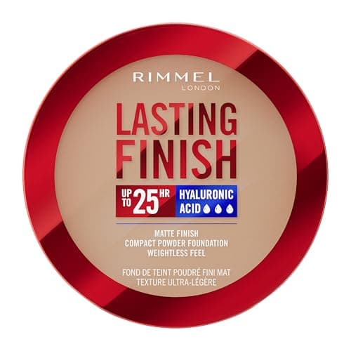 Image of Rimmel Lasting Finish 25 HR Compact Foundation 007 Golden Beige, Matte Buildable Coverage, Powder-to-Cream, Anti-Pollution Shields, SPF 20, Hyaluronic Acid, Waterproof, Hides Imperfections
