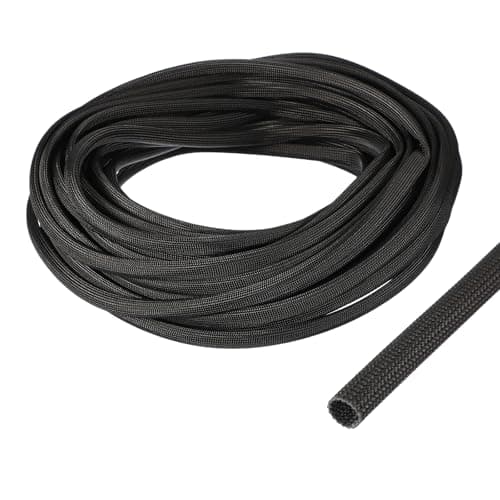 Image of sourcing map Insulation Cable Protector,6mm/0.24 Inch-15m/49 Feet High TEMP Fiberglass Sleeve Black