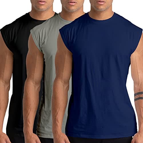 Image of Holure 3 Pack Men's Gym Tank Tops Workout Sleeveless T-Shirts Athletic Muscle Tank Training Bodybuilding Shirts Black/Grey/Navy 04-2XL