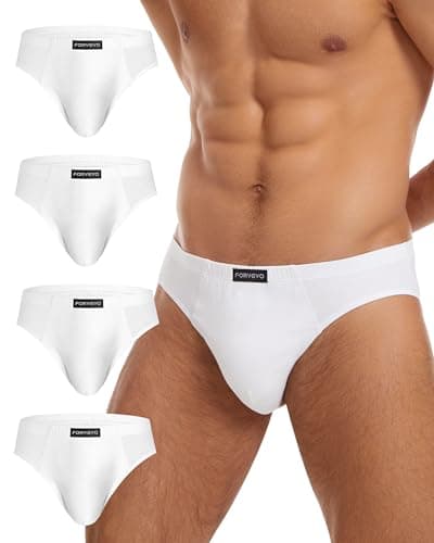 Image of FORVEVO Men's Underwear Briefs, Cotton Mens Underpants, Breathable Stretch Waistband Soft No Labels Briefs Slips Underwear with Pockets 4 Pack (White, XL)