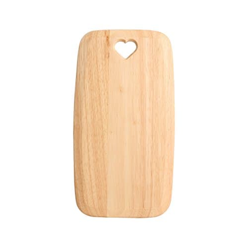 Image of T&G Colonial Home Rectangular Chopping Board with Heart Cut-Out in Hevea, Medium, 35 x 19 x 1.5 cm