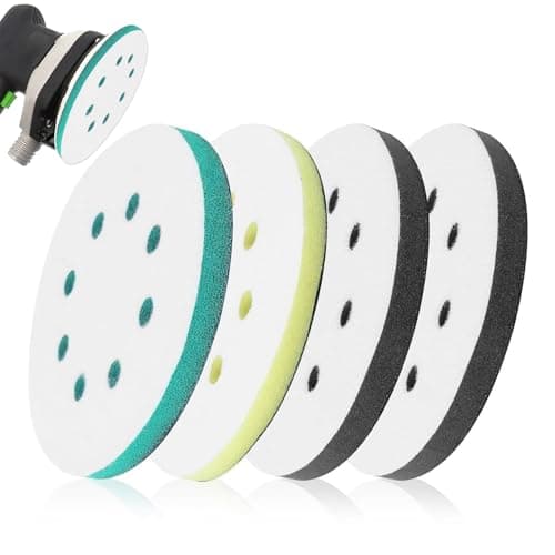 Image of 4 Pcs Polishing Pads,Orbital Sander Discs,for Drill,Sanding,Sponge,Foam,Attachment,Buffing,Polish,125mm Pad for 8 Holes Soft Disc,Hard Cushion Buffer,Impact Resistant Low Noise(Green,Yellow,Black)