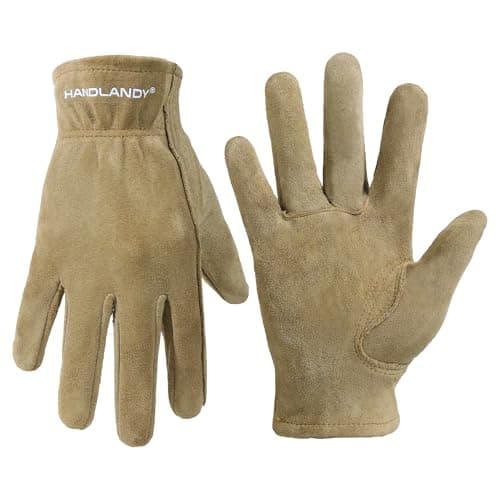 Image of HANDLANDY Kids Genuine Leather Work Gloves for ages 3-11, Children Gardening Gloves for Boys, Girls (M, for age 5-7, Khaki)