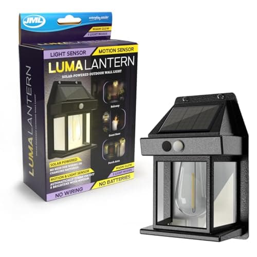 Image of JML Solar Powered Outdoor Luma Lantern - LED Garden Lights with Motion Sensor, Wireless Mounted Wall Light with 3 Settings - Traditional Outdoor Wall Lights for Patio, Driveway & Garden