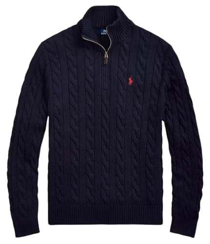 Image of POLO RALPH LAUREN Cable Knit Cotton Quarter-Zip Jumper (UK, Alpha, L, Regular, Regular, Hunter Navy)
