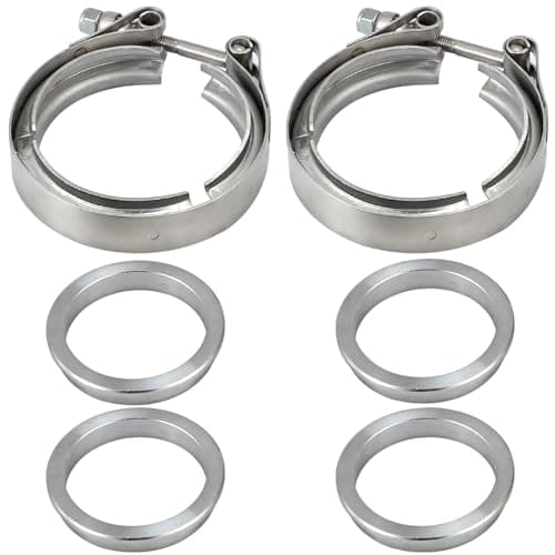 Image of Bohaner 2 X 2.5 Inch Exhaust Clamp Kit Universal Turbo Exhaust Clamp 63mm Stainless Steel V-Band Clamp & Flat Flanges Kit for Turbos Blow-Off Valves Exhausts Pipes