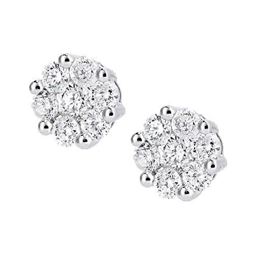 Image of Naava Women's 18ct White Gold Diamond Cluster Stud Earrings