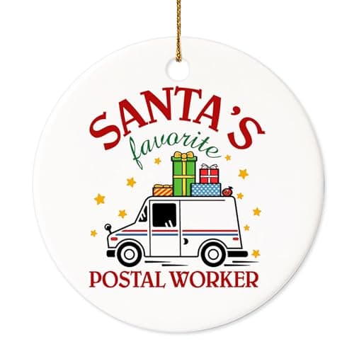 Image of Decorlion Christmas Ornament - Santa’s Favorite Postal Worker Ceramic Ornament, Postal Worker Christmas Mail Carrier Ornament, for Mail Carriers, USPS Workers, Delivery Drivers