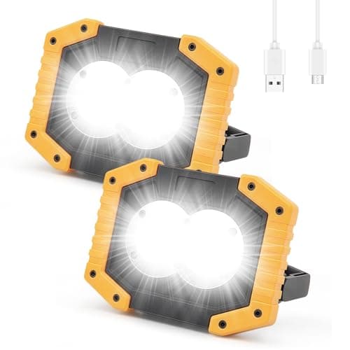 Image of flintronic Rechargeable LED Work Light, 10W Portable COB Floodlight Waterproof Camping Lights, 3 Modes 2000LM Security Lights Outdoor for Garage Hiking Fishing Emergency-2PC