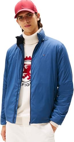 Image of Tommy Hilfiger Men's Lightweight Windbreaker with Stand Collar, Blue (Aegean Sea), L